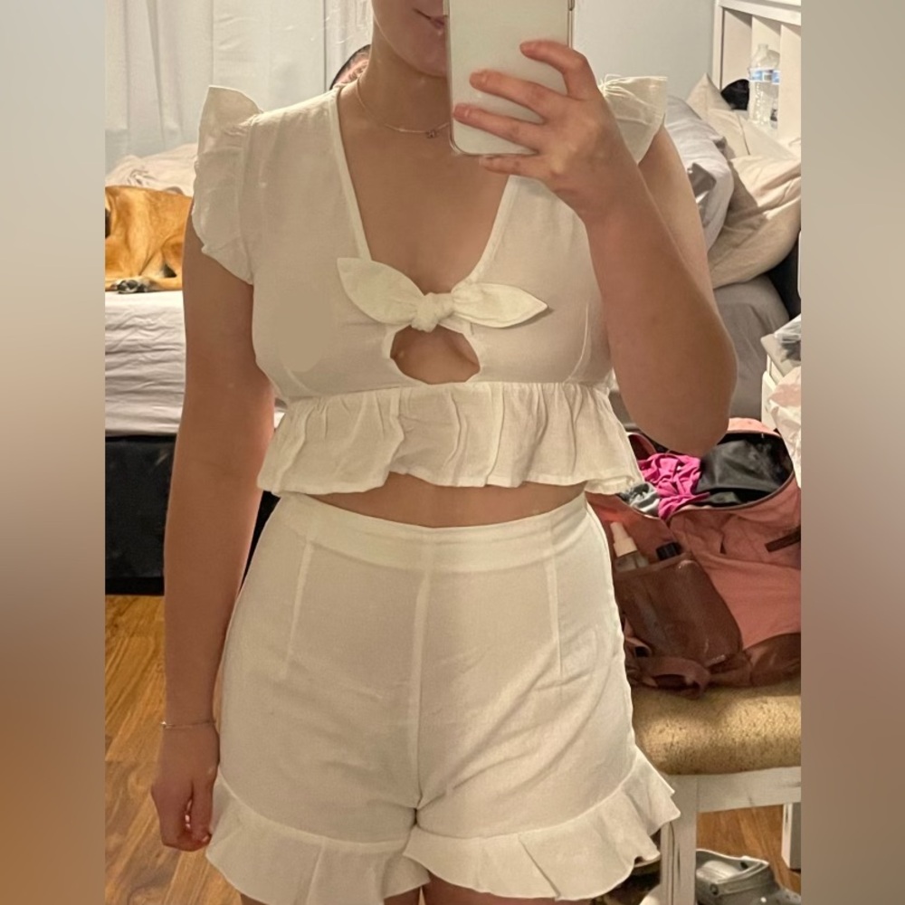 NWT 2 piece white linen set